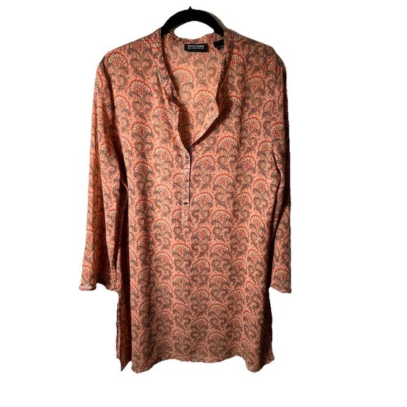 New York & Company Tops - New York & Company Paisley Tunic Top XL Pink Coral Boho Blouse 3/4 Sleeve Career